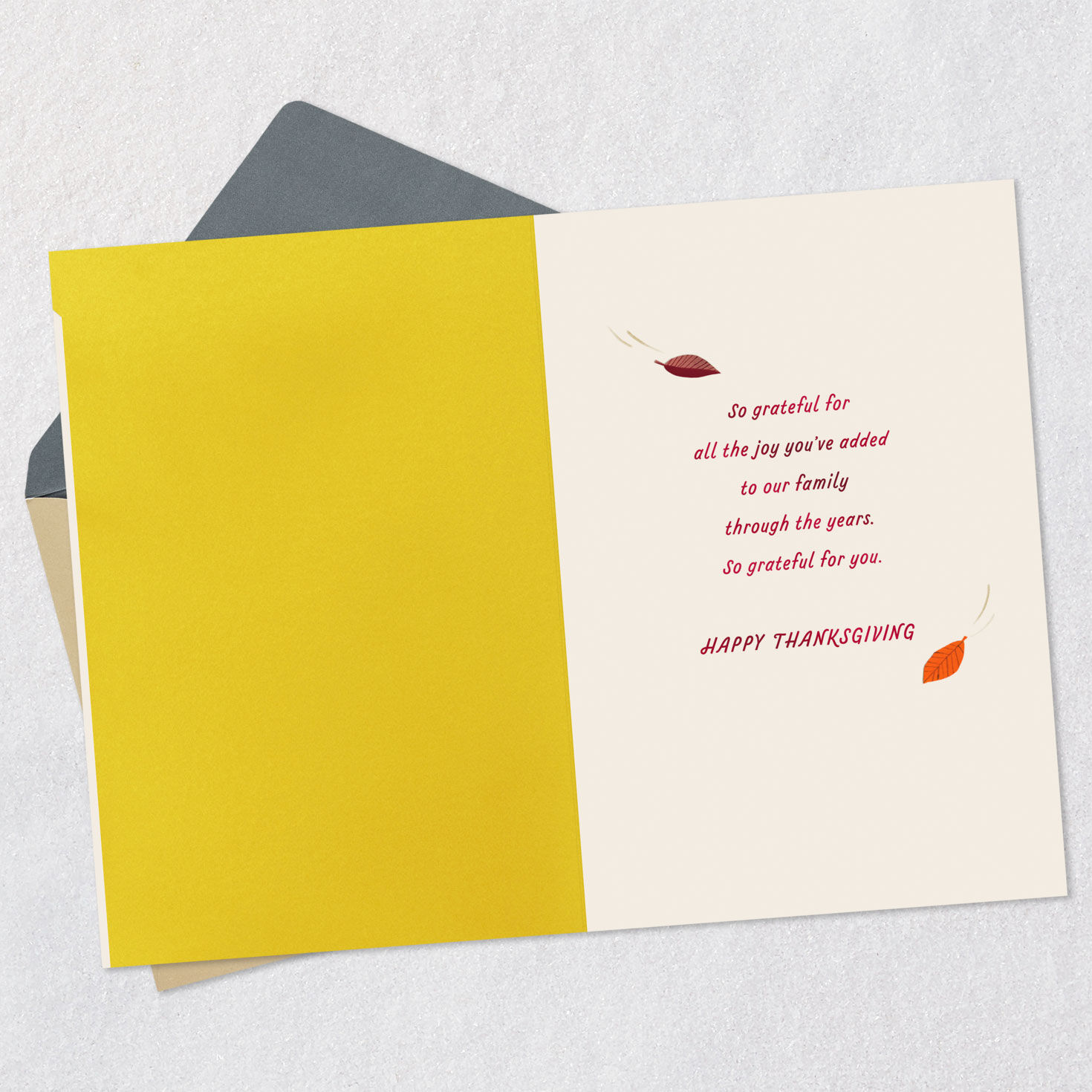 Multicolor Leaves Thanksgiving Card for Nephew Open card with envelope image number 3
