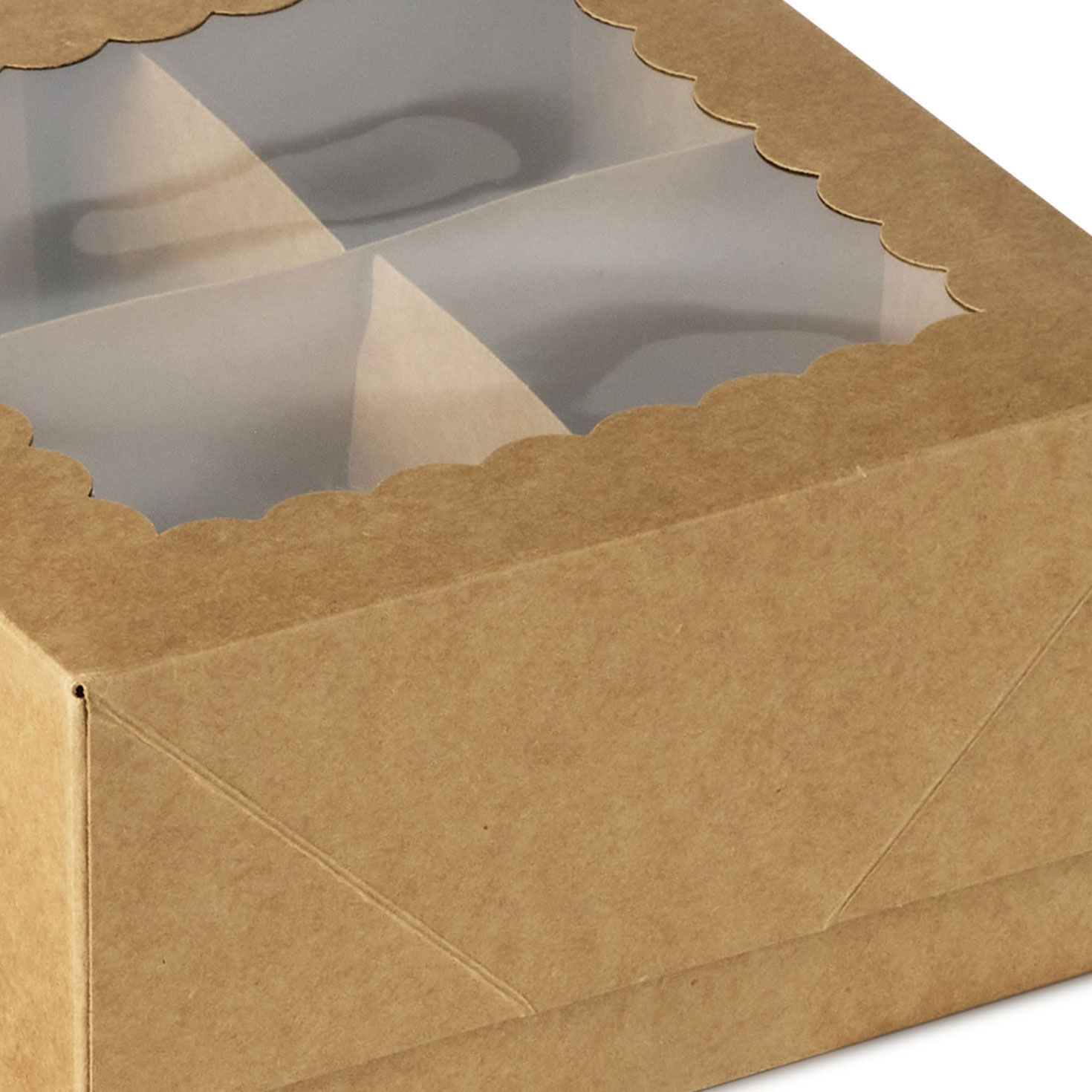 Scalloped Window Kraft Holiday Gift Box upclose viewe image number 4