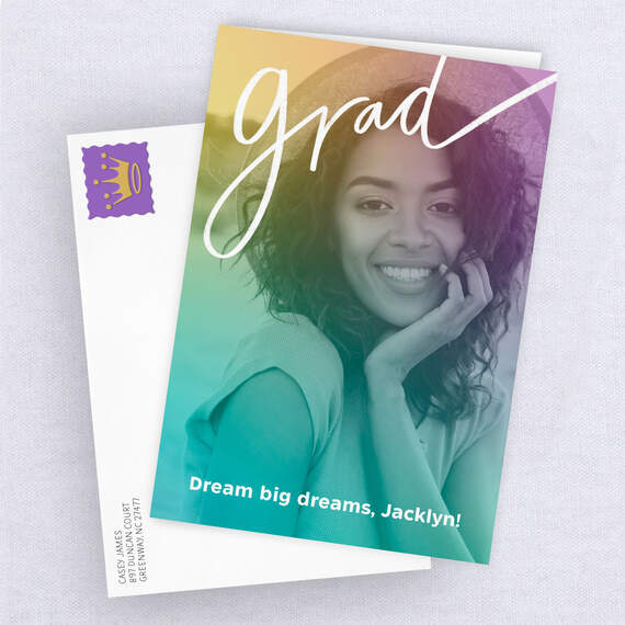 Personalized Rainbow Ombré Graduation Photo Card, , large image number 4
