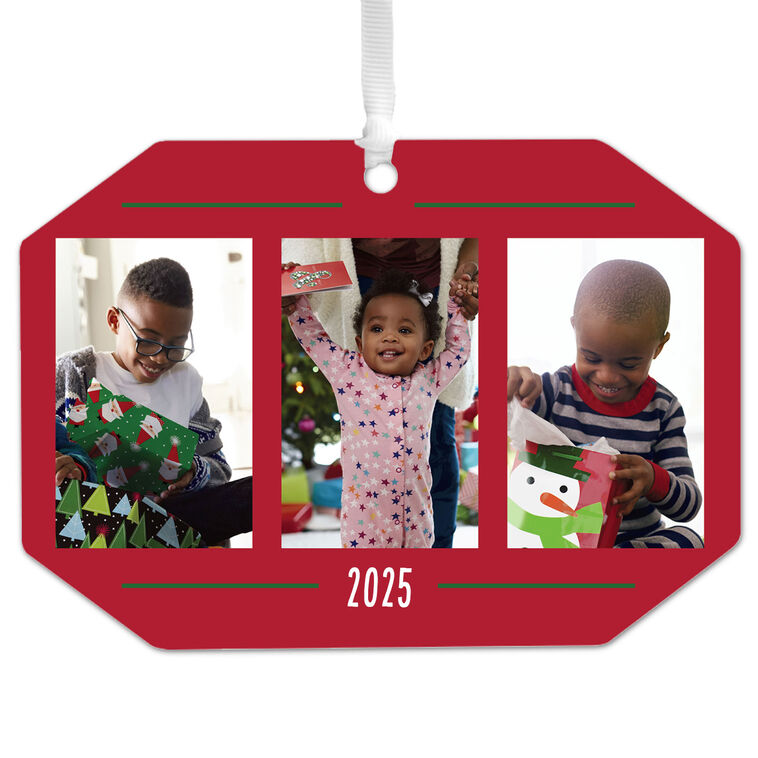 Three-Photo Metal Personalized Ornament, Custom Photo and Text