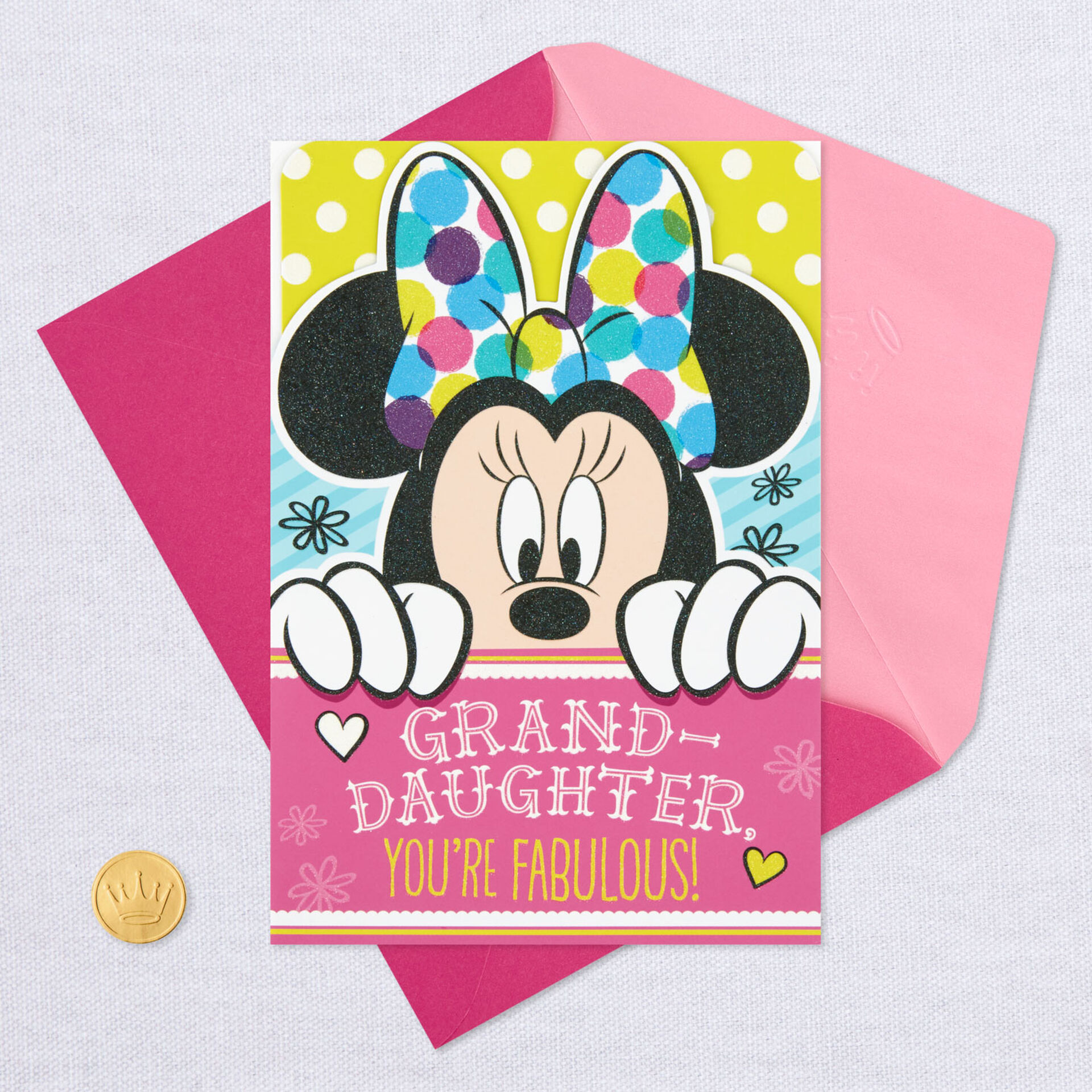 Disney Minnie Mouse Birthday Card for Granddaughter With Stickers and