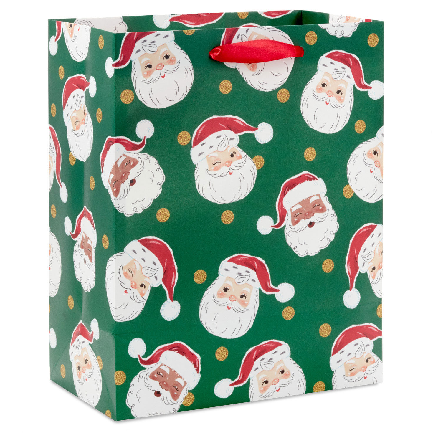 9.6" Santa Faces on Green Medium Christmas Gift Bag for only USD 3.49 | Hallmark