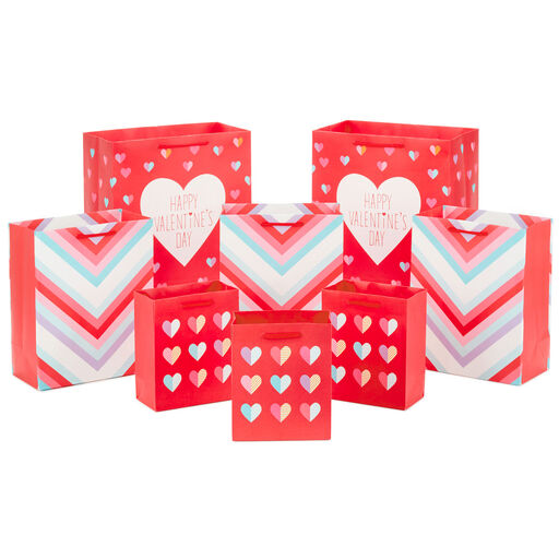 Hearts and Stripes 8-Pack Valentine's Day Gift Bags, Assorted Sizes and Designs, 