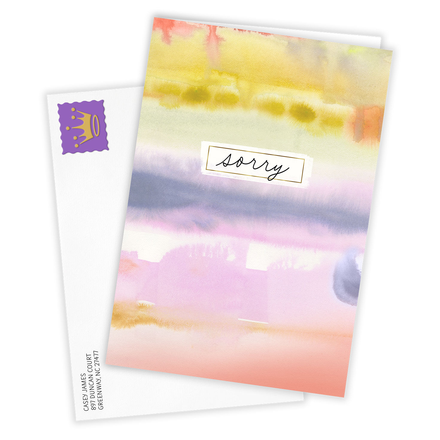 Pink Yellow Watercolor Personalized Sorry Card Card Front with Envelope image number 2