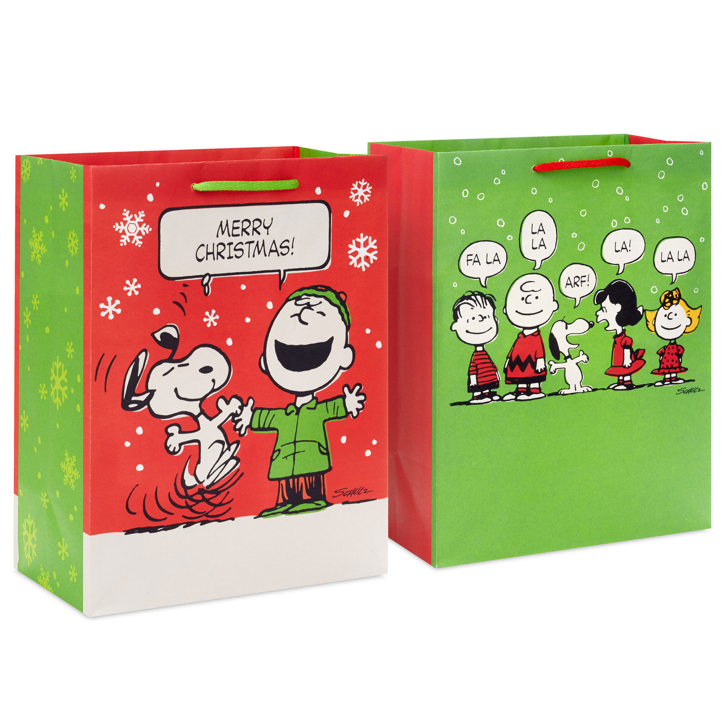 11.5" Peanuts® Vintage Holiday Scenes 2-Pack Large Gift Bag Bundle