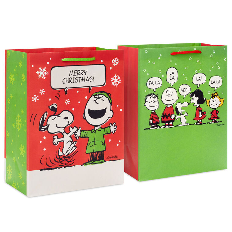 11.5" Peanuts® Vintage Holiday Scenes 2-Pack Large Gift Bag Bundle