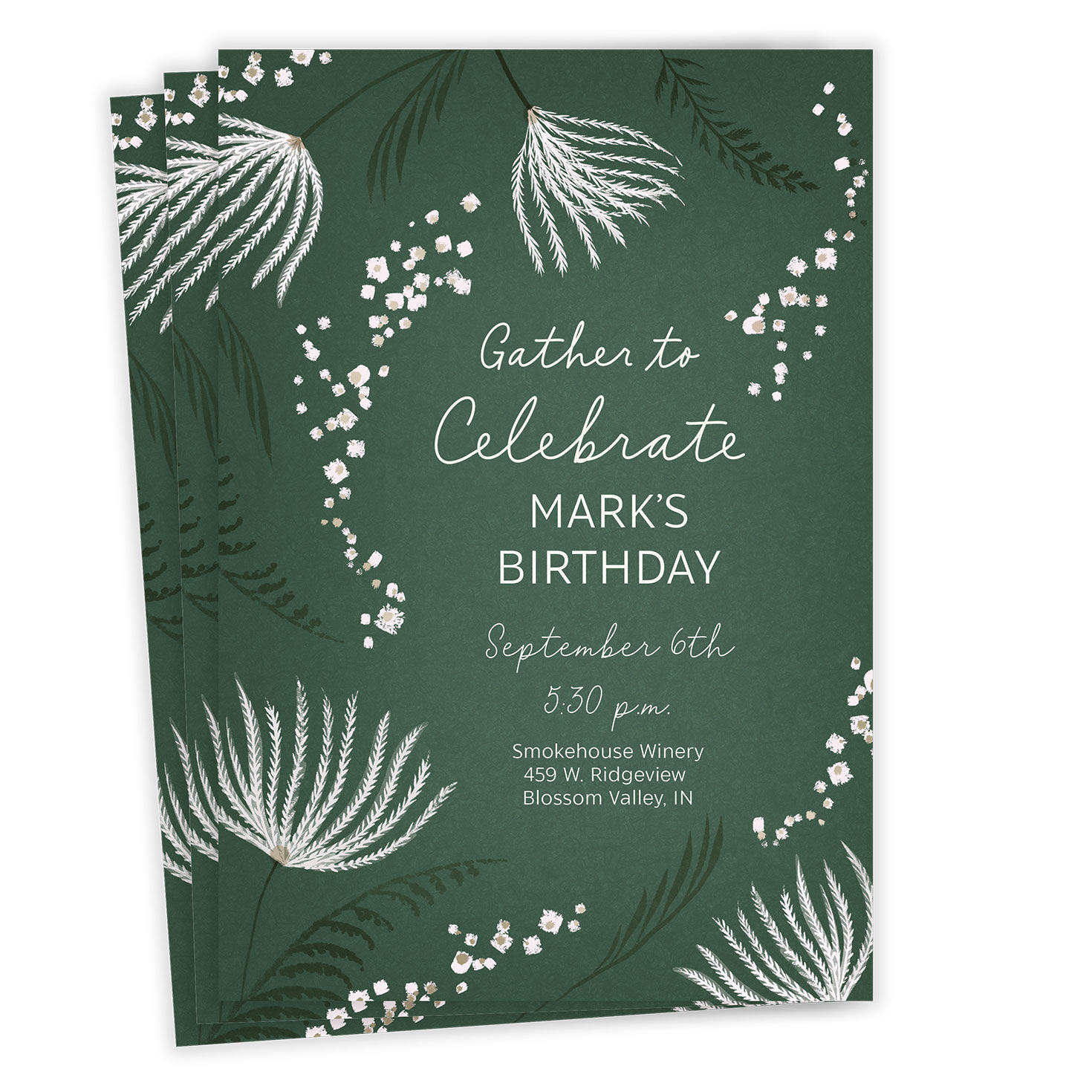 Gather to Celebrate Green Ferns Flat Birthday Invitation