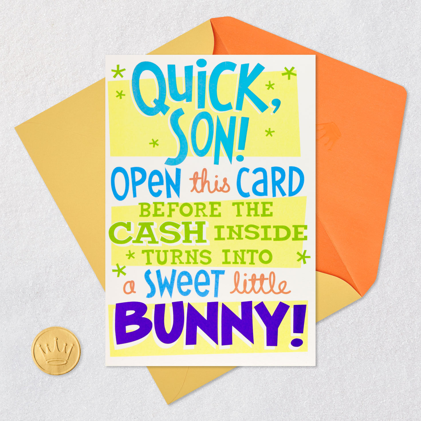 Green and Purple Lettering Gag Easter Card for Son Card Front Detail image number 5