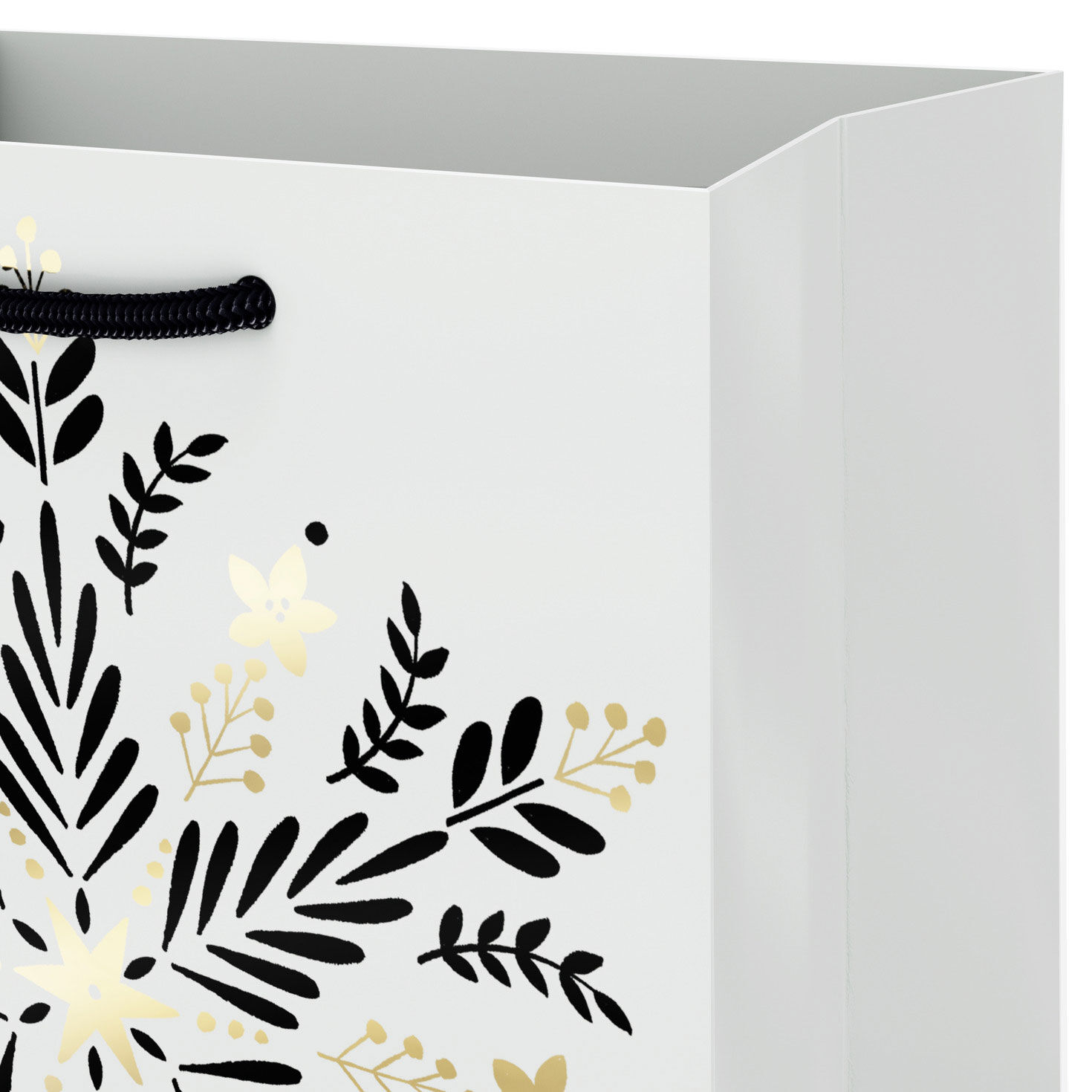 Black and Gold Snowflake Small Holiday Gift Bag Handle Detail image number 4