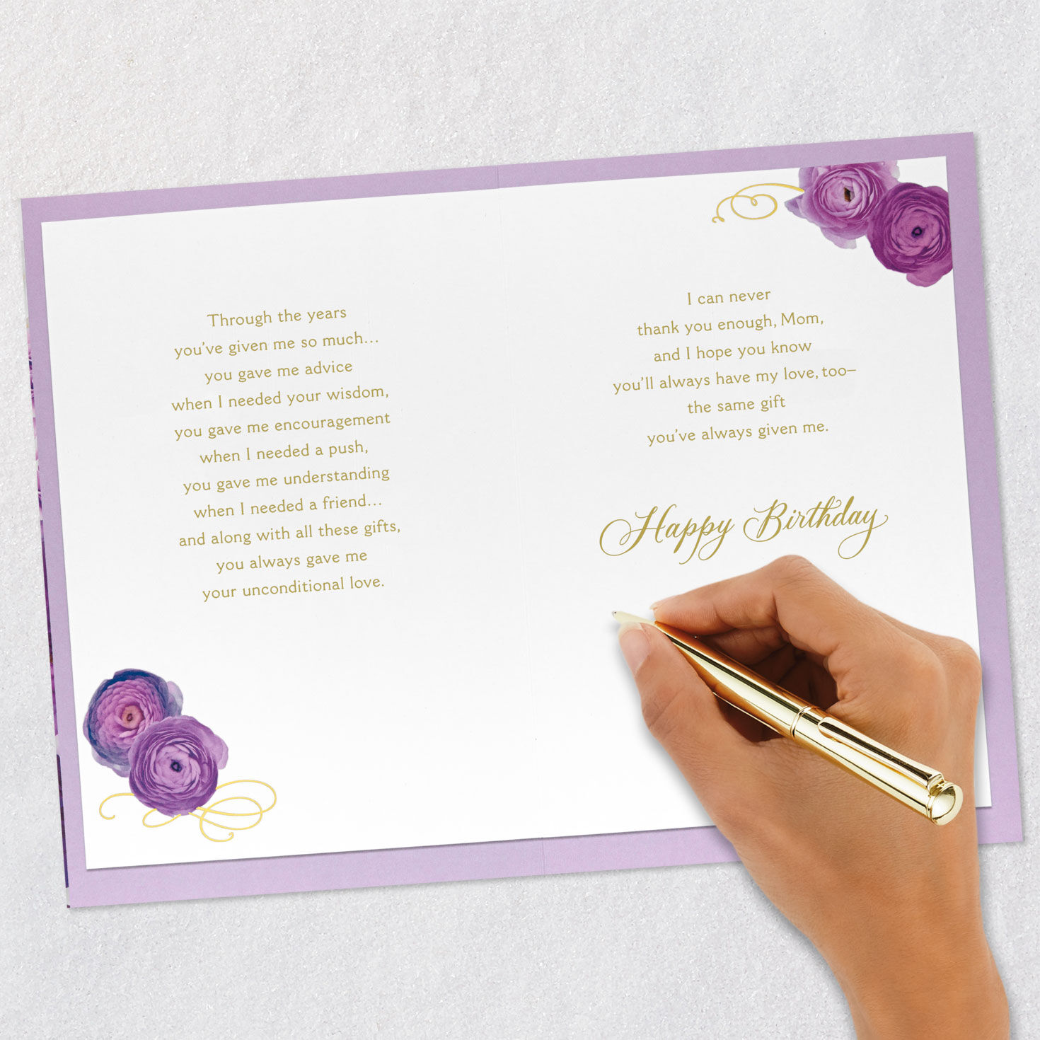 Purple Flowers Birthday Card for Mom signing card image number 7
