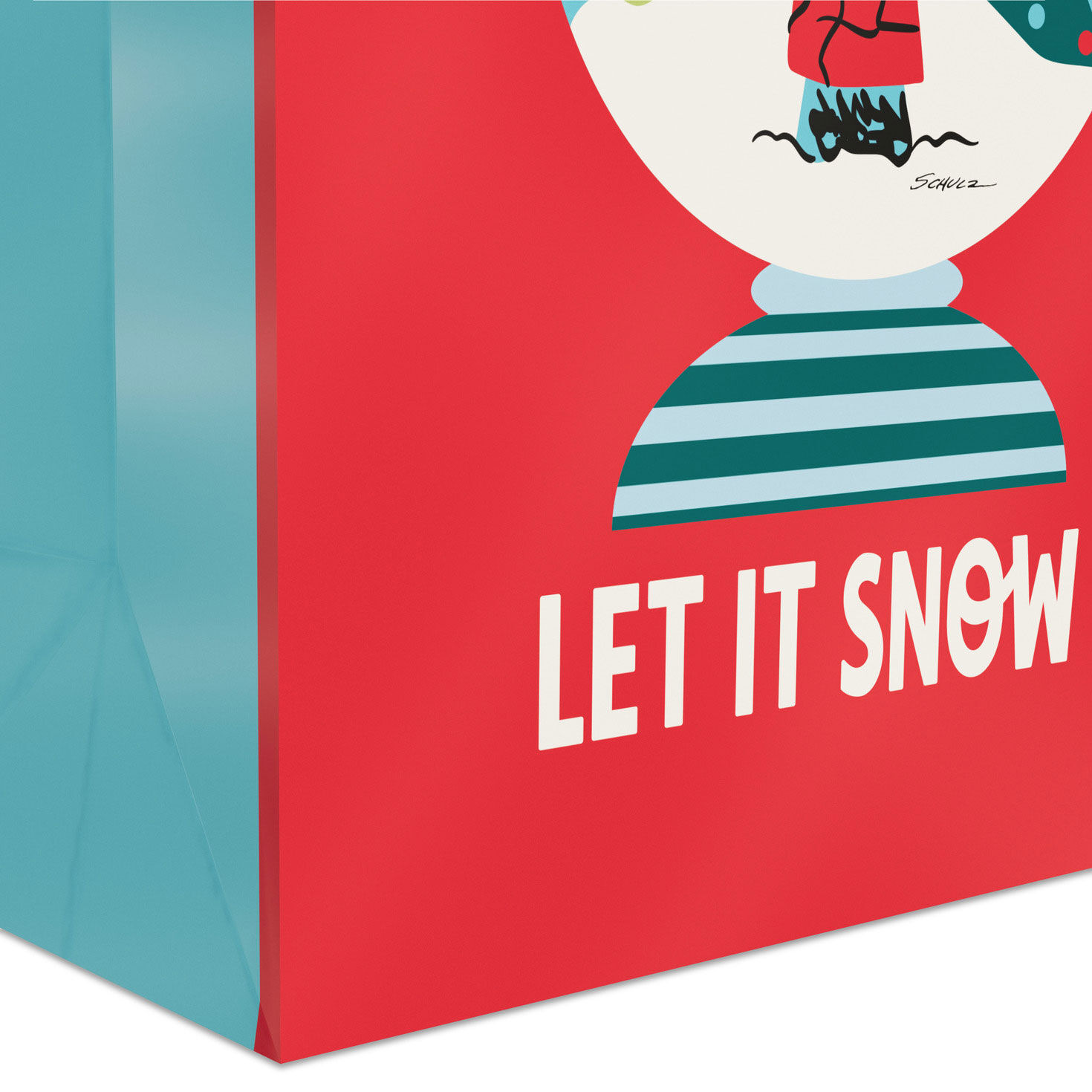 Red Charlie Brown Snow globe Medium Holiday Gift Bag base/side detail image number 5