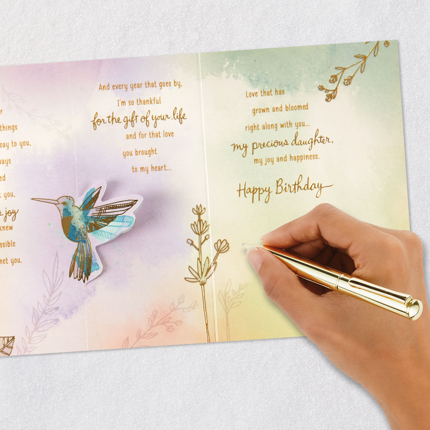 Hummingbirds and Flowers Daughter Birthday Card Signing card image number 10