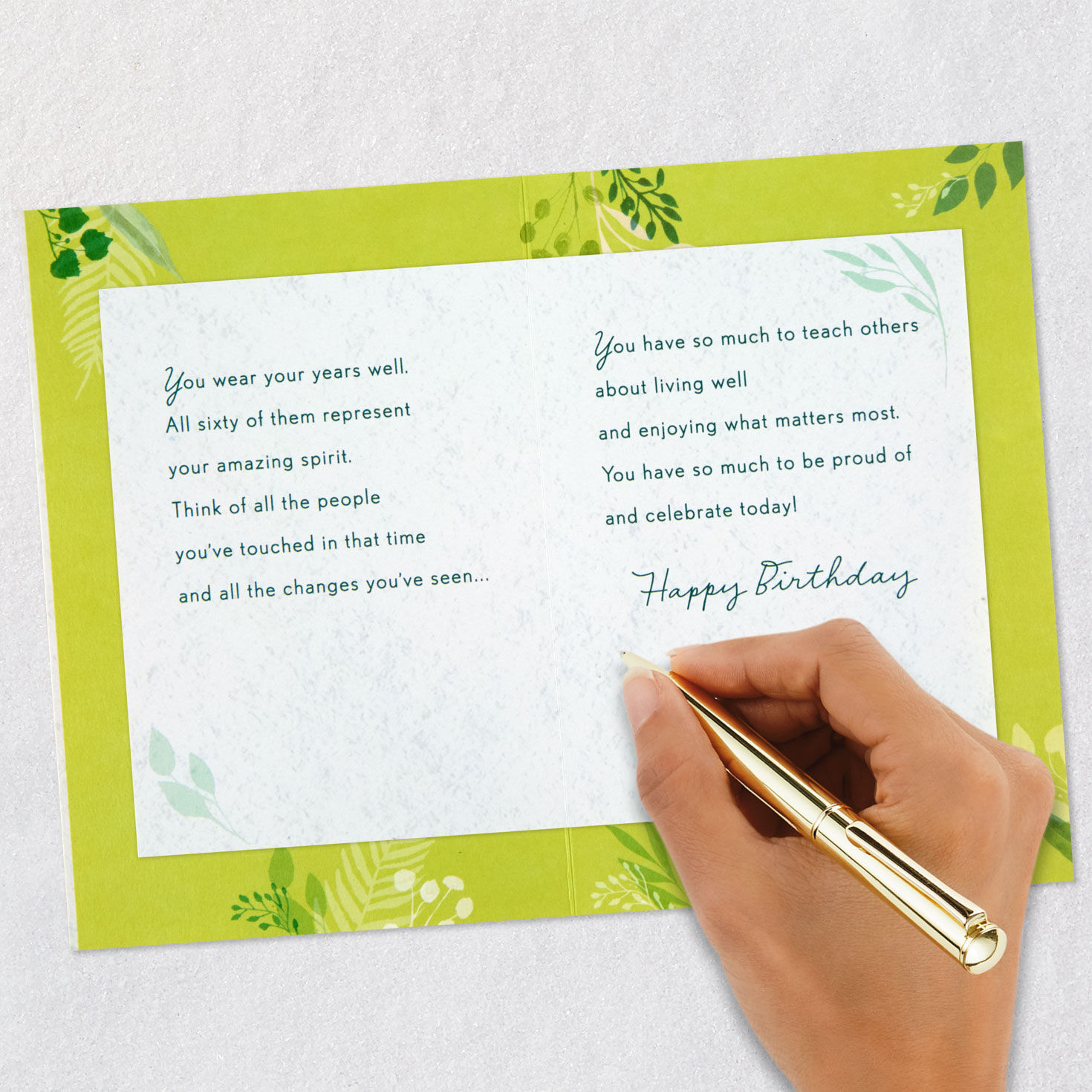 Botanical Leaves 60th Birthday Card signing card image number 7