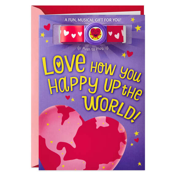 You Happy Up the World Valentine's Day Card With Musical Bracelet, , large image number 1