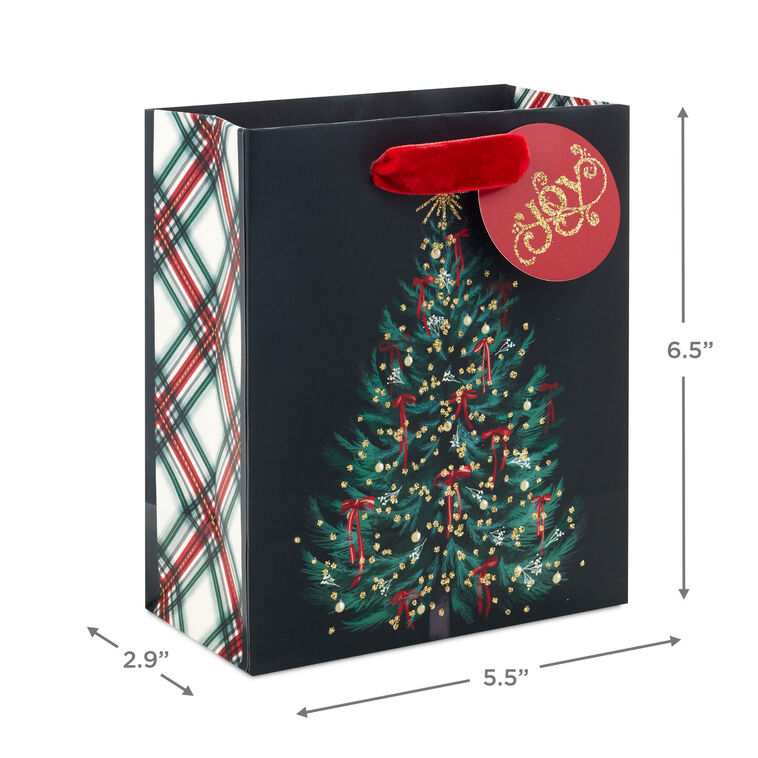 Illustrated Christmas Tree on Black Small Gift Bag measurement image number 3