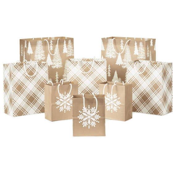 Christmas Kraft 8-Pack Holiday Gift Bags, Assorted Sizes and Designs