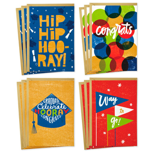Assorted Bold and Bright Graduation Cards, Box of 12, 