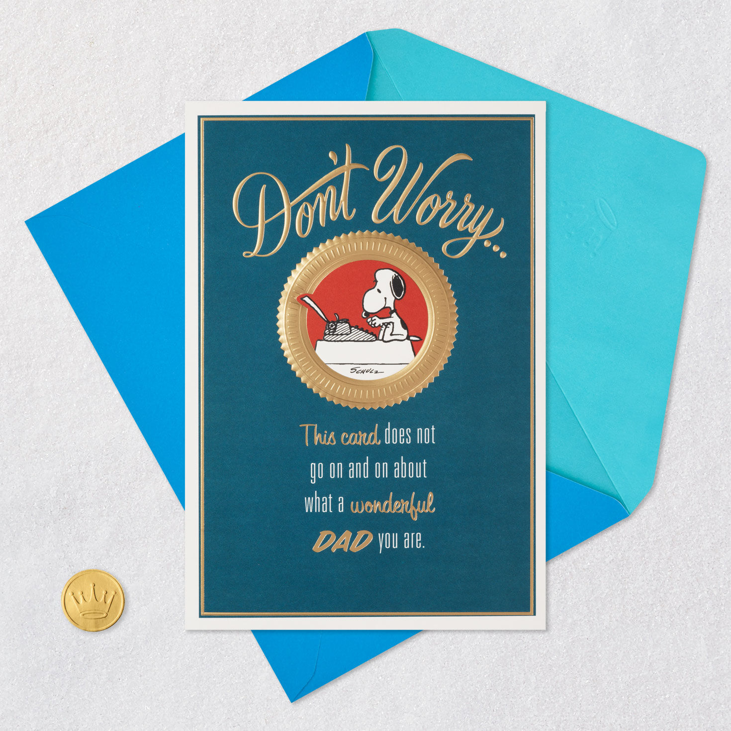 Snoopy Great Dad Father's Day Card Inside a Card Card Front with Envelope and Gold Seal image number 6