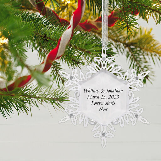 Sparkling Snowflake Text Personalized Metal Ornament, 