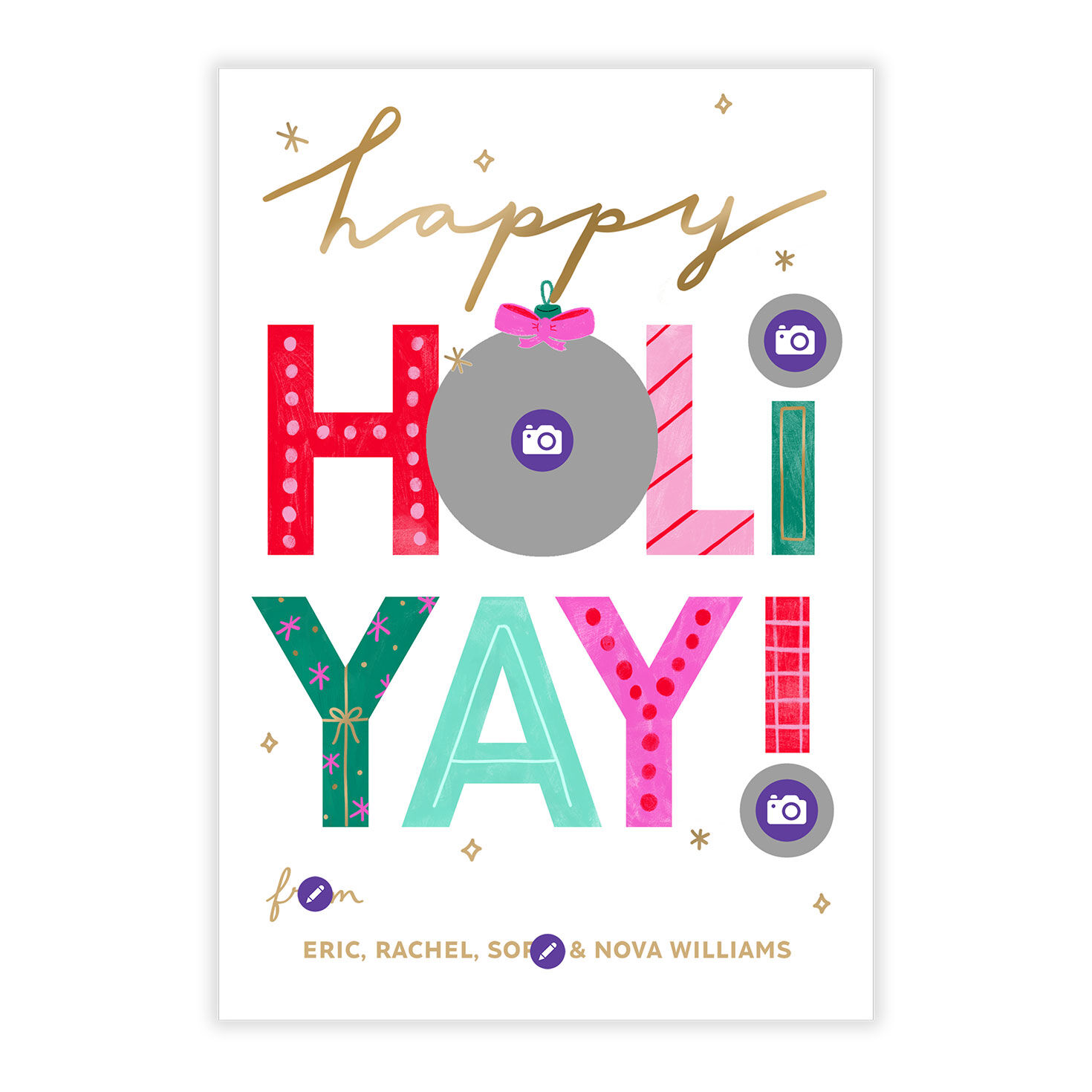 Happy Holiyay! Personalized Holiday Photo Card Card Front indicating personalization image number 5