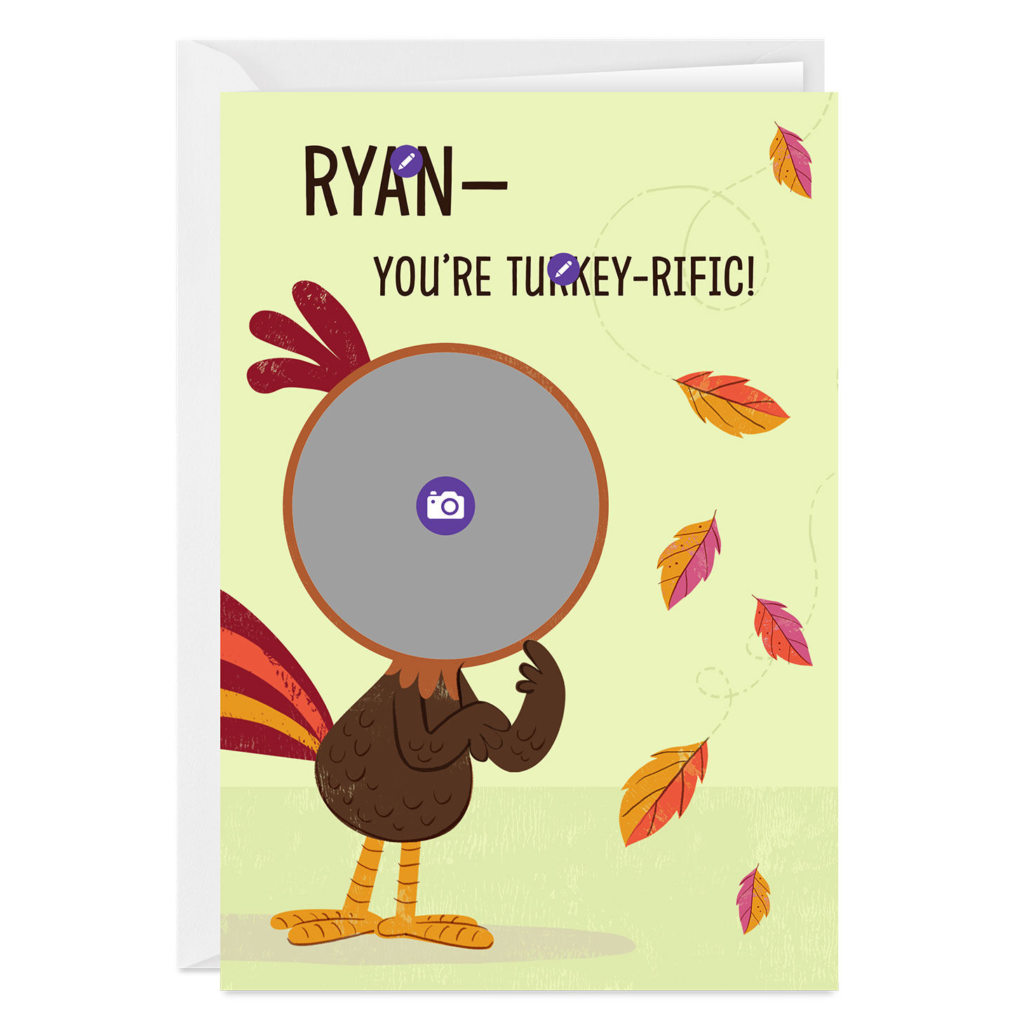 Photo as Turkey Face Personalized Thanksgiving Card Card Front indicating personalization image number 3