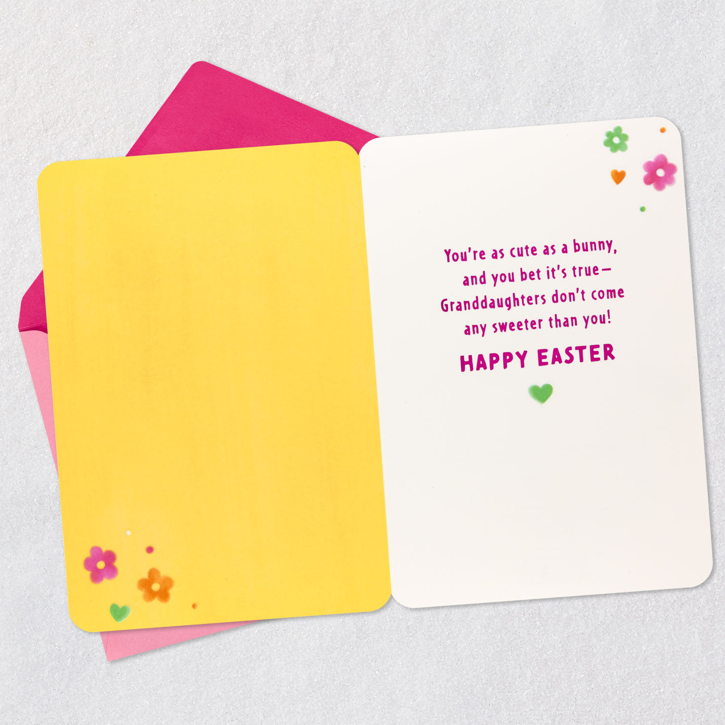 Gray Bunny on Yellow Easter Card for Granddaughter Open card with envelope image number 3