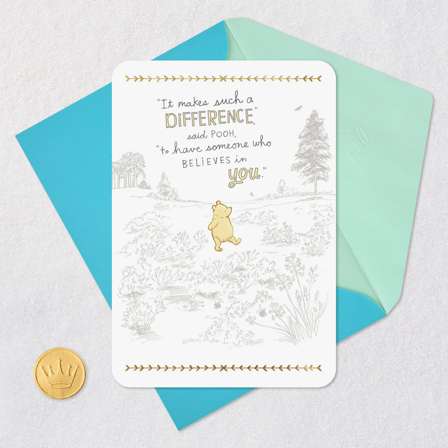 Winnie the Pooh Thank You Teacher Appreciation Card Card Front with Envelope and Gold Seal image number 5