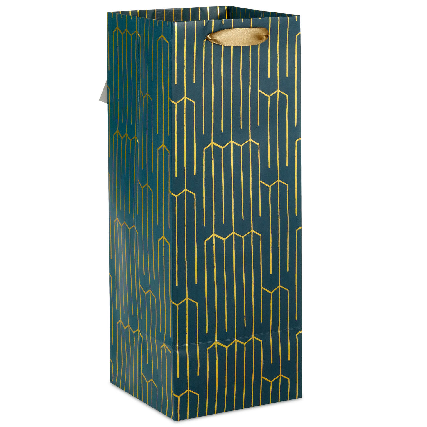 Gold Foil on Green Wine Bottle Gift Bag back image number 6