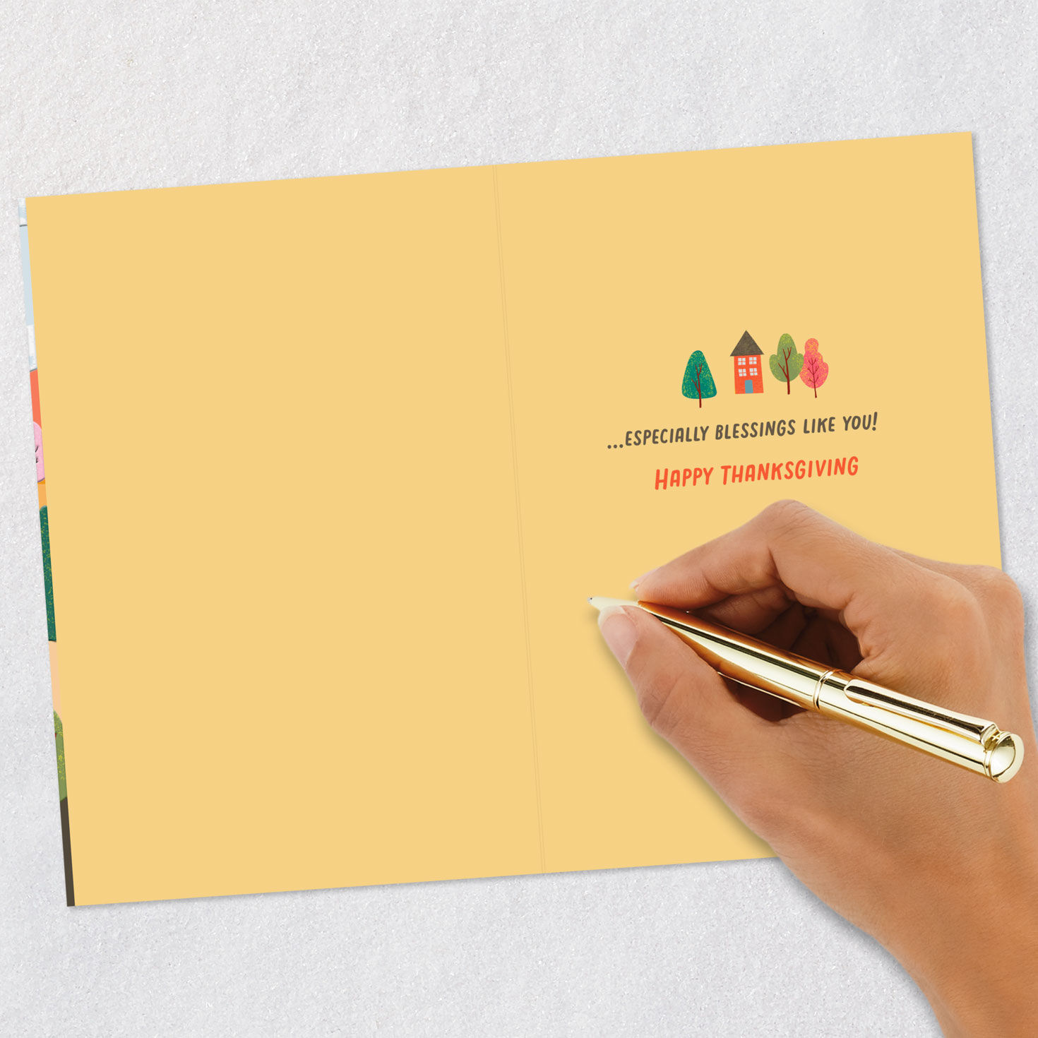 Colorful Folk Art Autumn Village Thanksgiving Card signing card image number 6