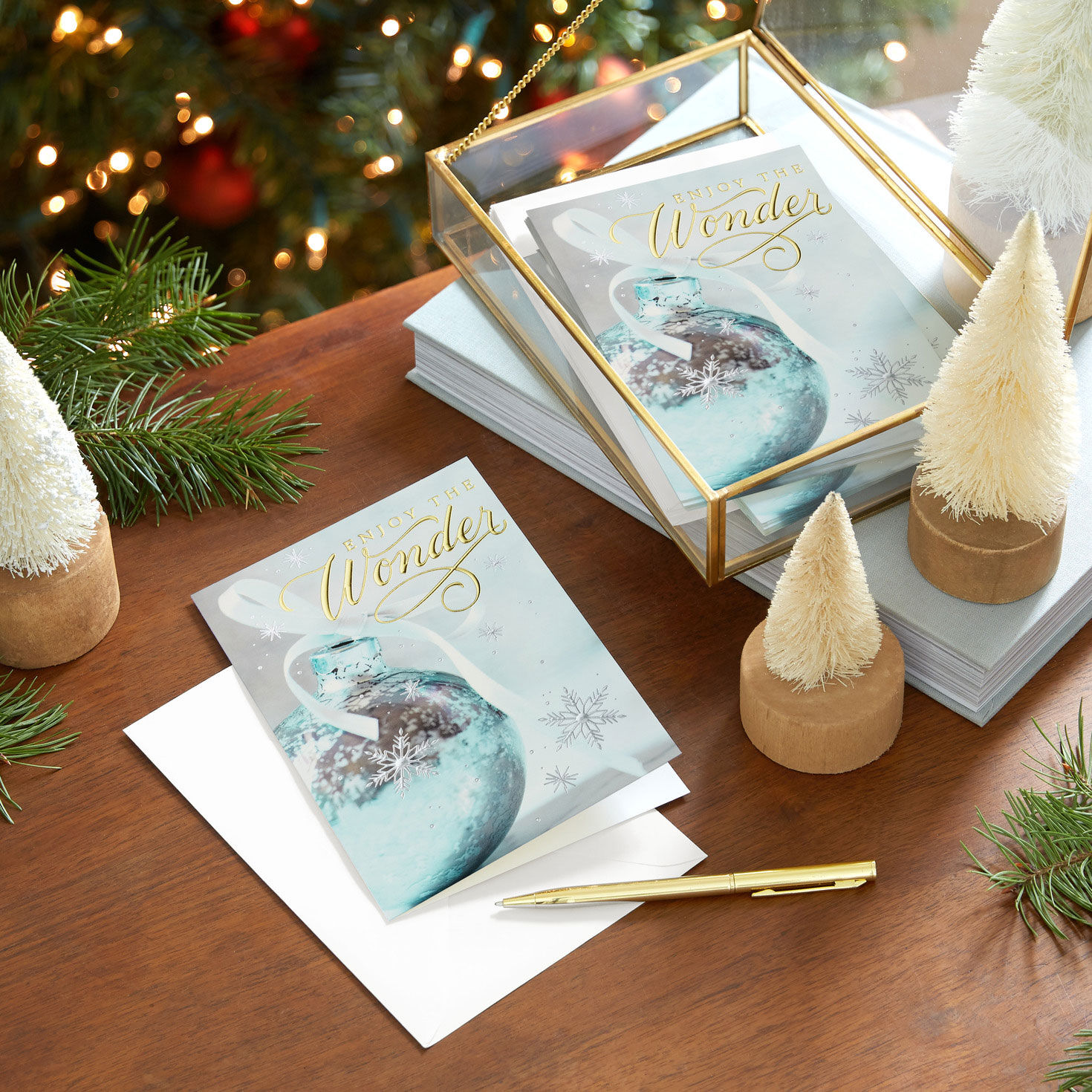 Silver Ornament Boxed Christmas Cards In use image number 7