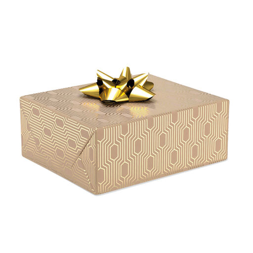 Gold Geometric on Kraft Wrapping Paper Roll, 15 sq. ft., 