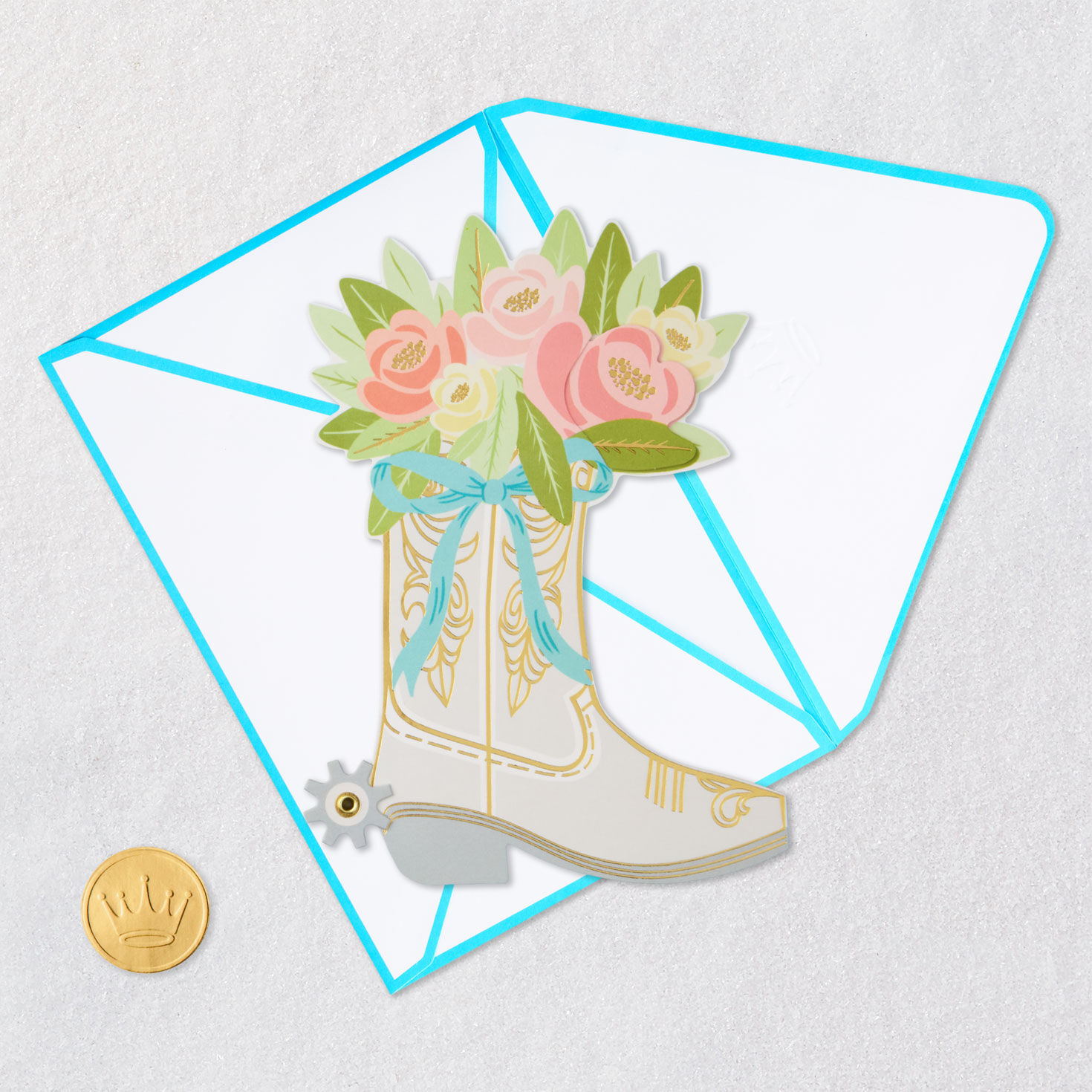 Cowgirl Boot with Pink Flowers Support Card Card Front with Envelope and Gold Seal image number 7