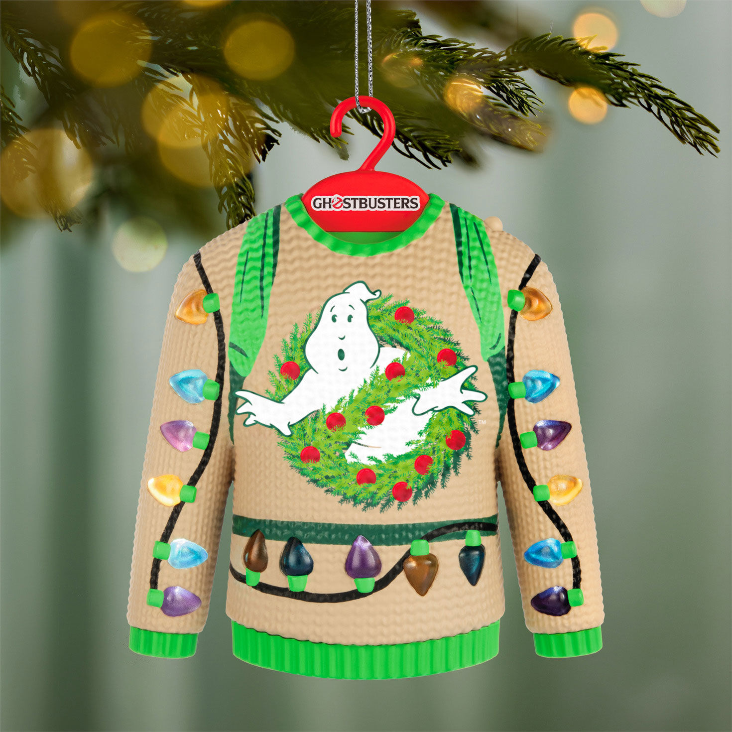 Ghostbusters Holiday Sweater Keepsake Ornament hanging on tree image number 2