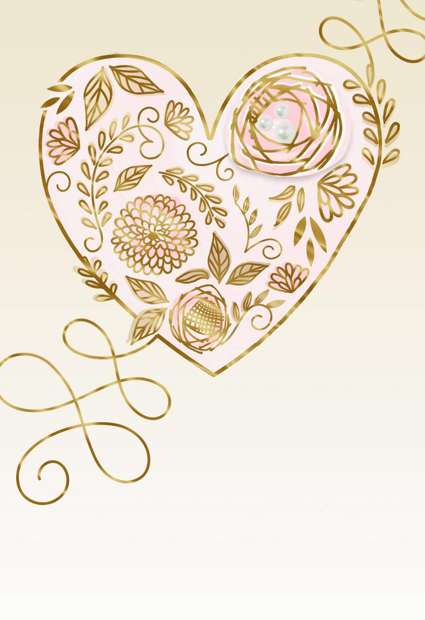 Gold Foil Floral Heart Blank Thinking of You Card