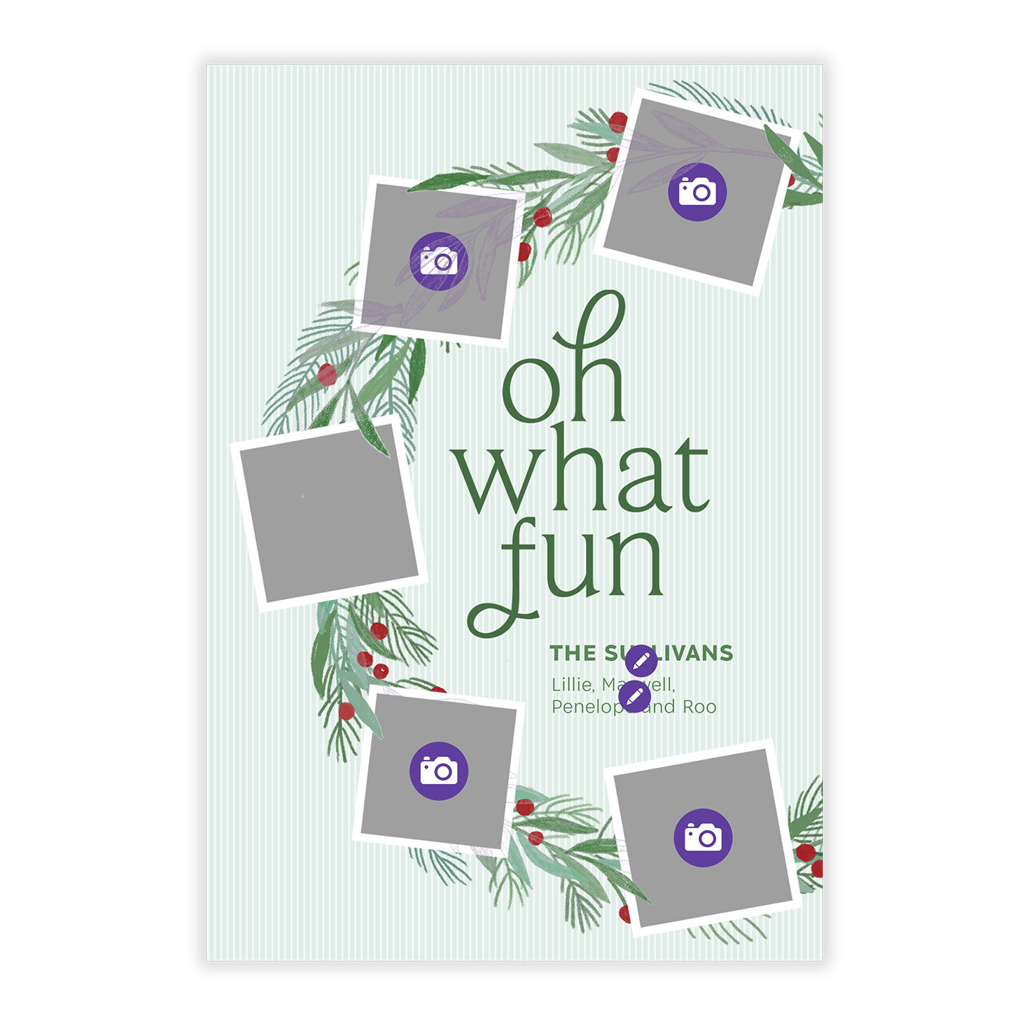 Photos on Garland Personalized Holiday Photo Card Card Front indicating personalization image number 5