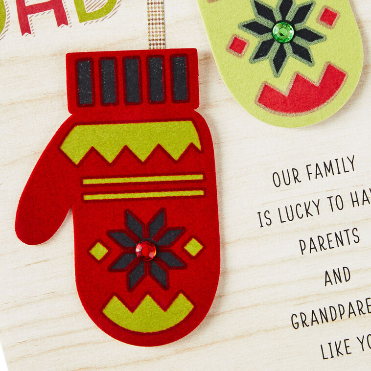 Fuzzy Mittens Parents Christmas Card for Mom and Dad Card Front Detail image number 5