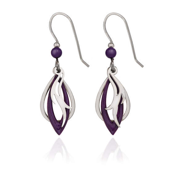 Silver Forest Purple and Silver Metal Teardrop Earrings, , large image number 1