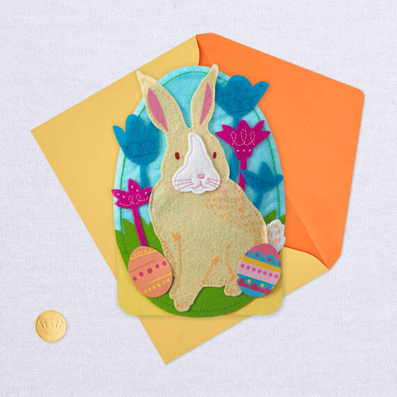 Felt Bunny and Flowers Egg-Shaped Musical Easter Card, , large image number 5