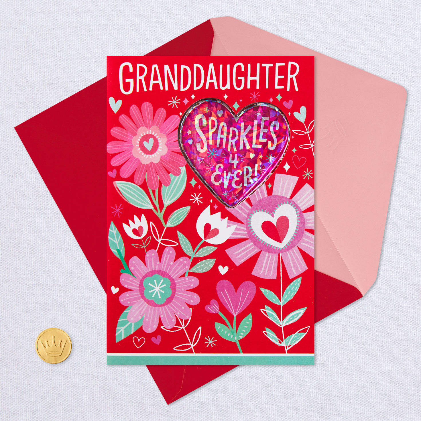 Granddaughter Valentine's Day Card With Sparkly Sticker Card Front with Envelope and Gold Seal image number 6