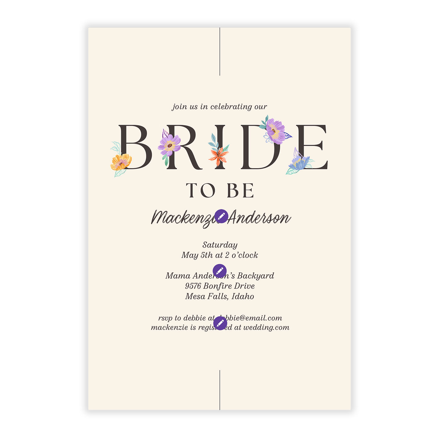 Flowered Letters Personalized Shower Invitation Card Front indicating personalization image number 5