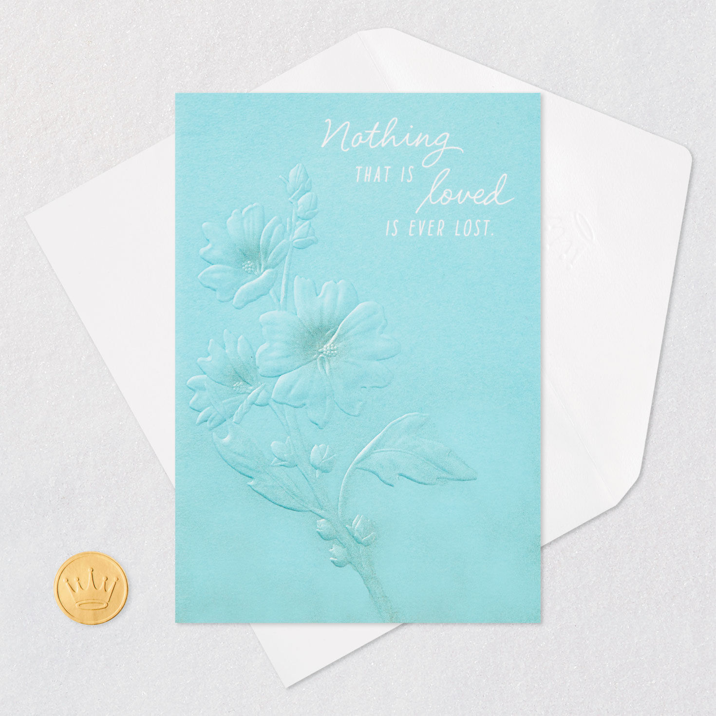 Embossed Wildflowers on Blue Sympathy Card Card Front with Envelope and Gold Seal image number 5