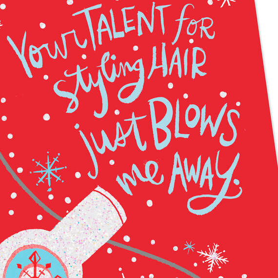 White Glitter Blow Dryer Christmas Card for Hairdresser, , large image number 4