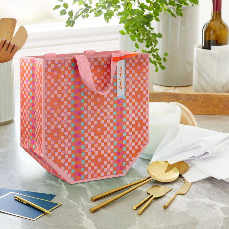 Woven Orange and Pink Large Gift Bag In use image number 2