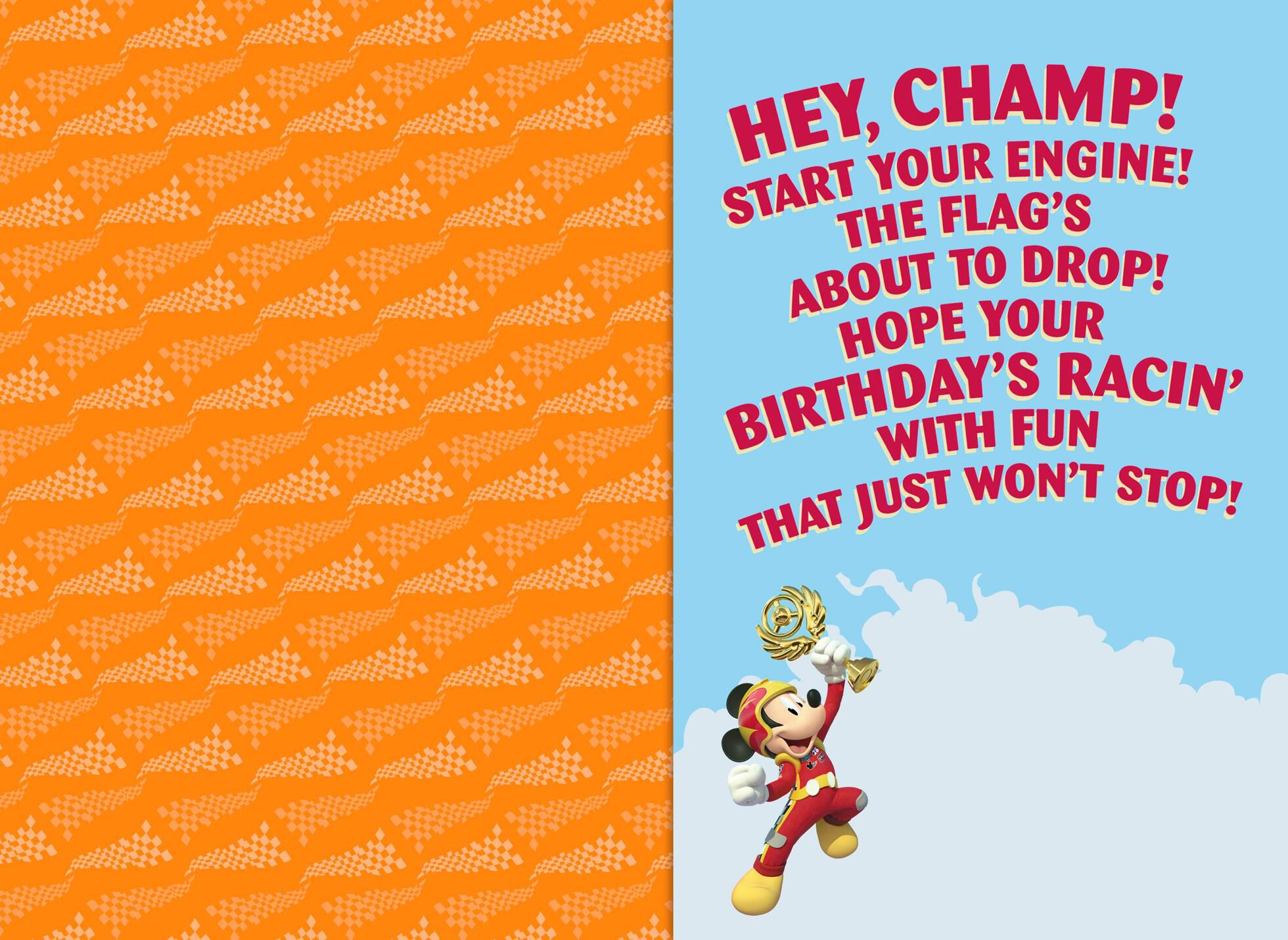 Mickey Mouse Racin' Fun Birthday Card With Sound