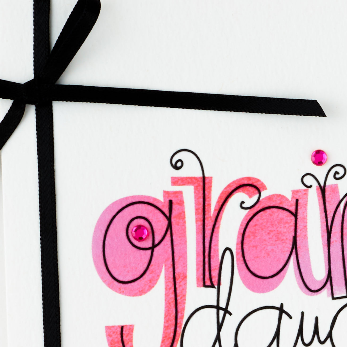 Pink Lettering and Black Bow Granddaughter Valentine Card Card Front Detail image number 5