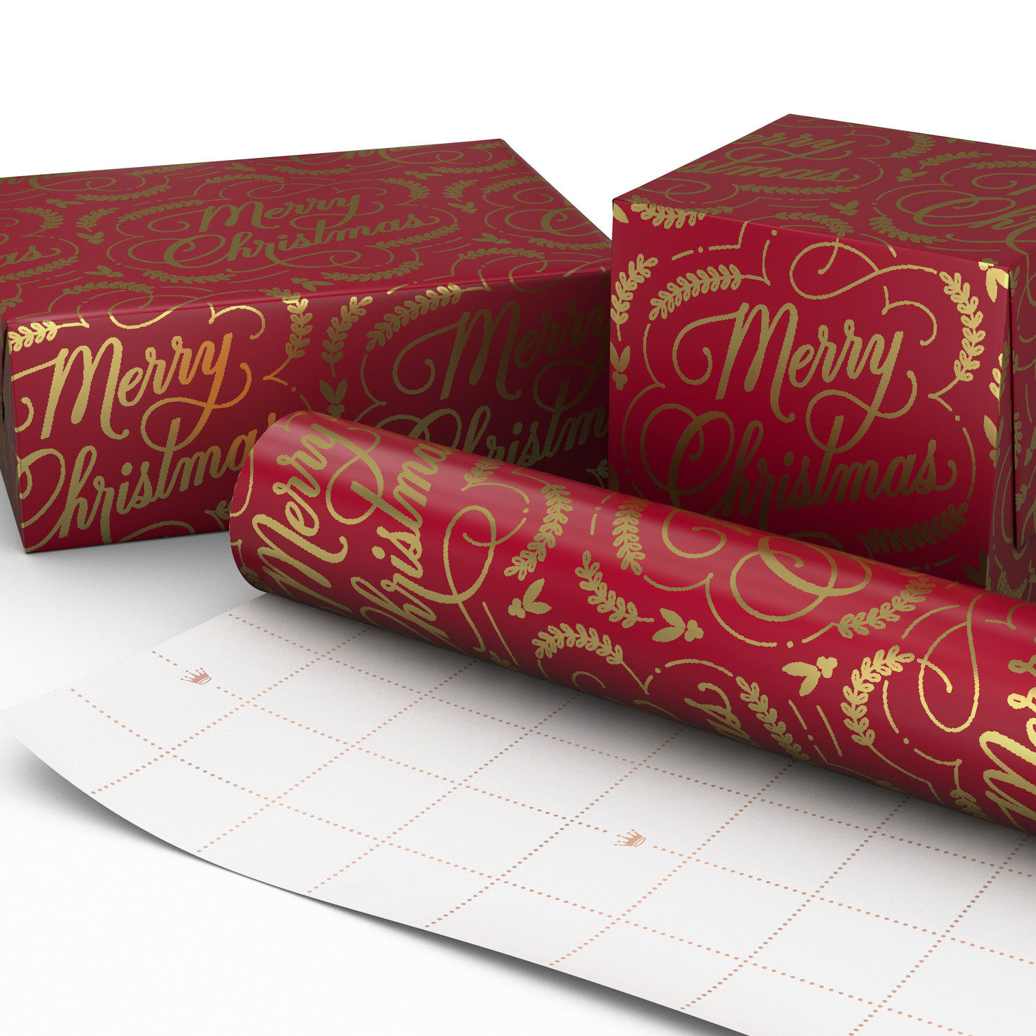 Merry Christmas on Metallic Burgundy Gift Wrap Wrapped package image number 2