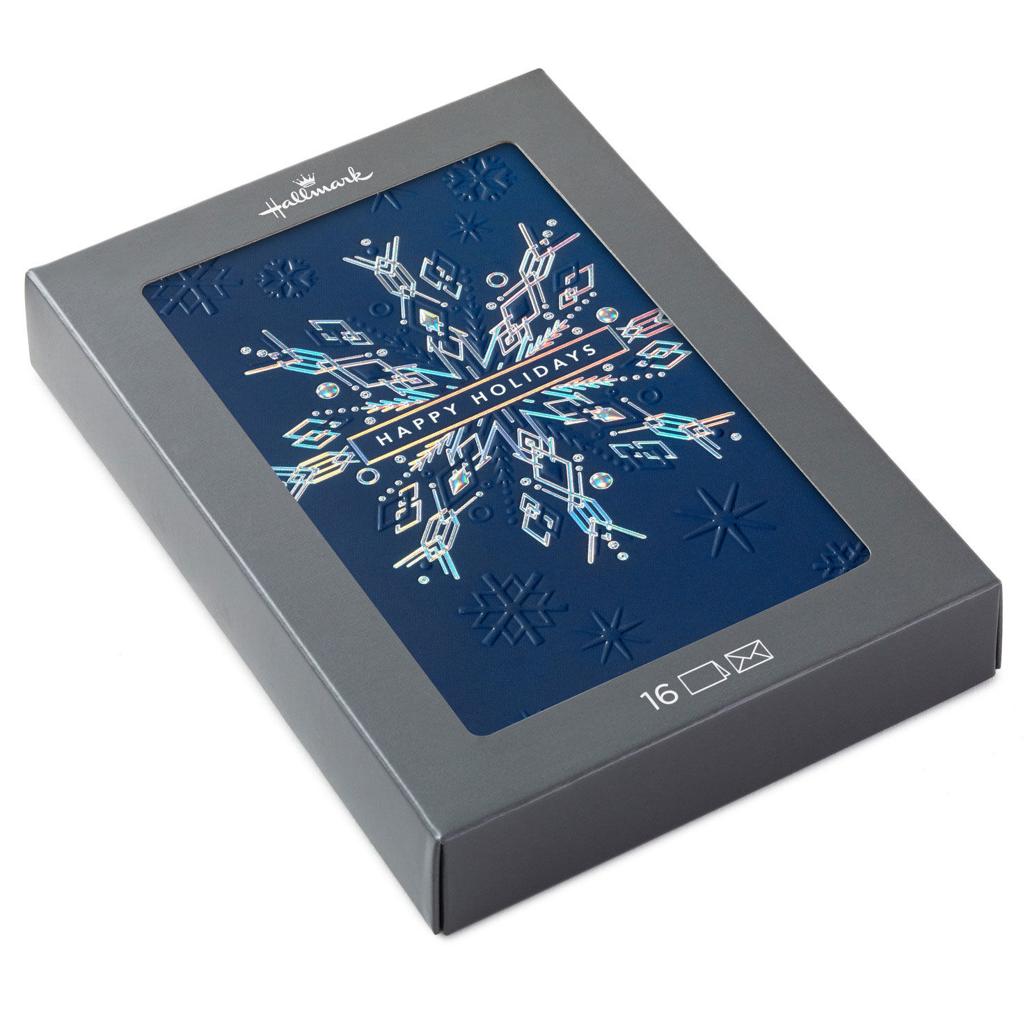 Exquisite Snowflake on Blue Boxed Christmas Cards, Pack of 16