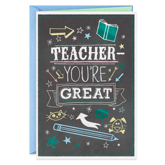 Chalkboard Doodles Thank-You Card for Teacher, , large image number 1