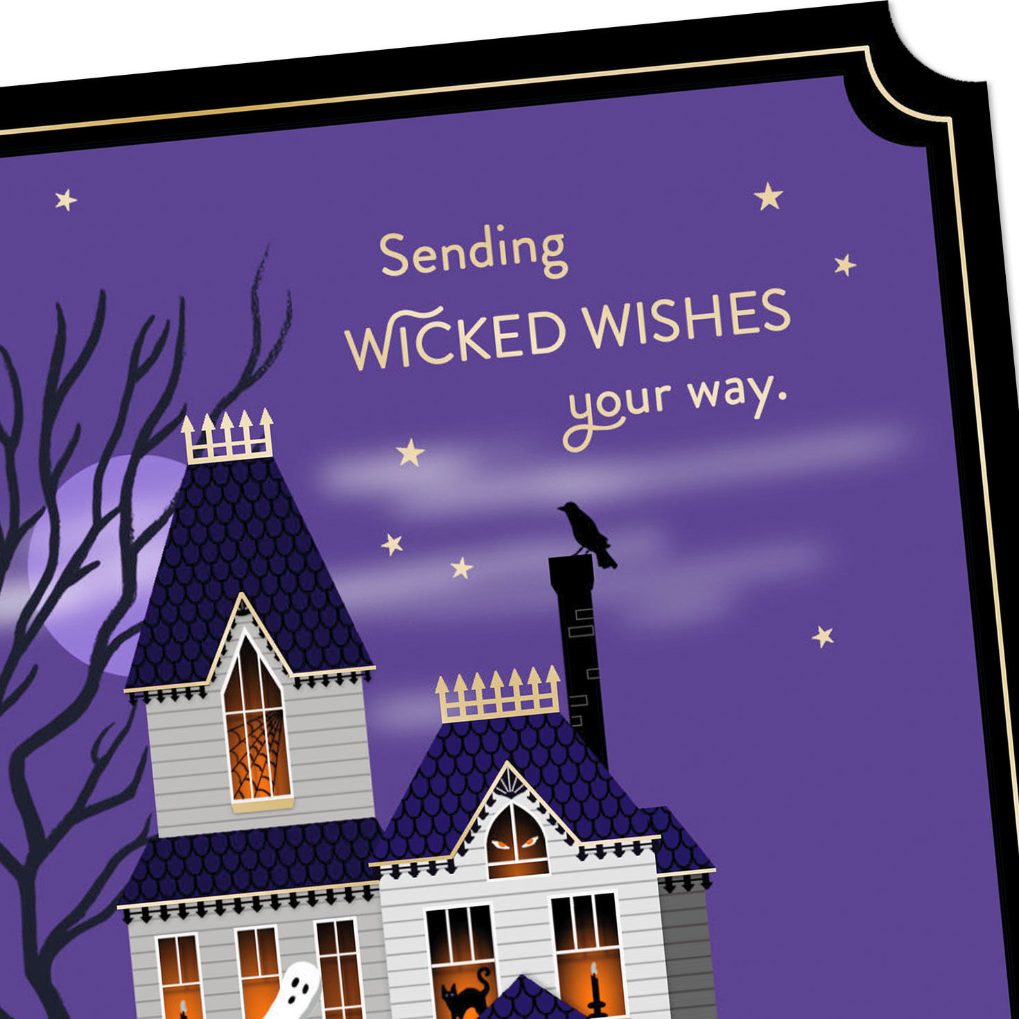Haunted House Purple and Black Halloween Card Card Front Detail image number 4