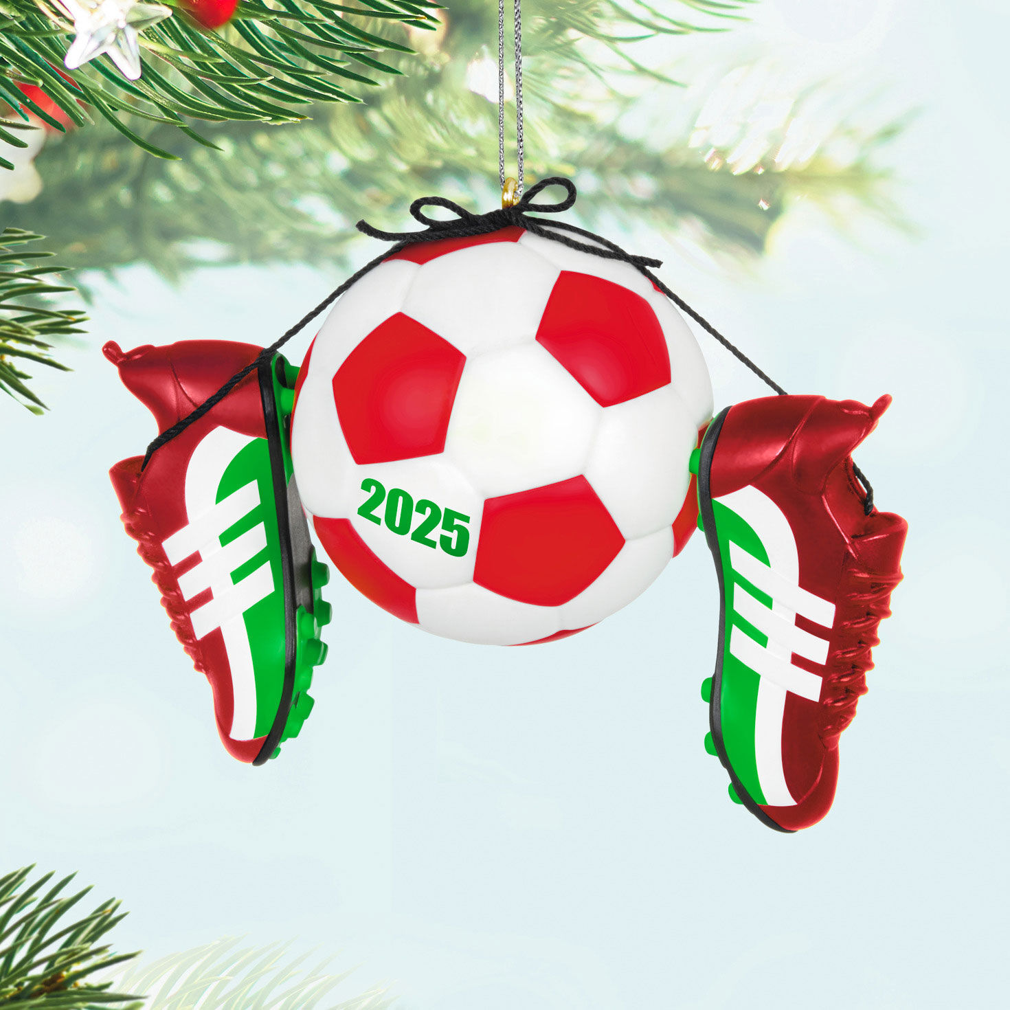 Soccer Ball and Shoes 2025 Keepsake Ornament Hanging on tree image number 2